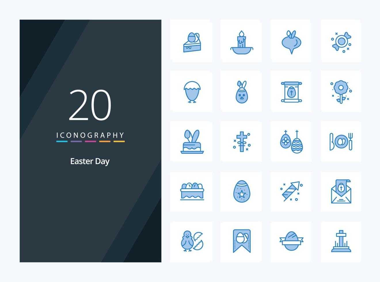 20 icône de couleur bleue de pâques pour la présentation vecteur