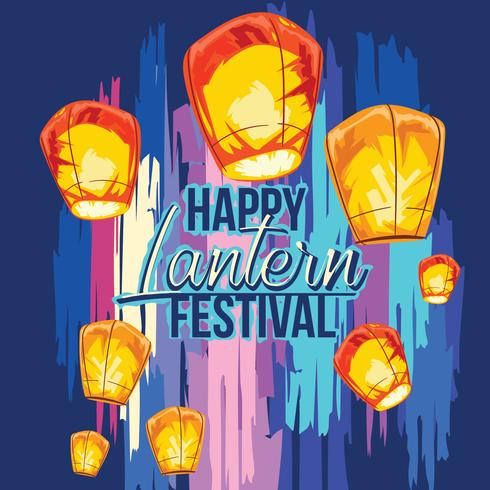Festival des lanternes de ciel avec illustration dessinés à la main vecteur