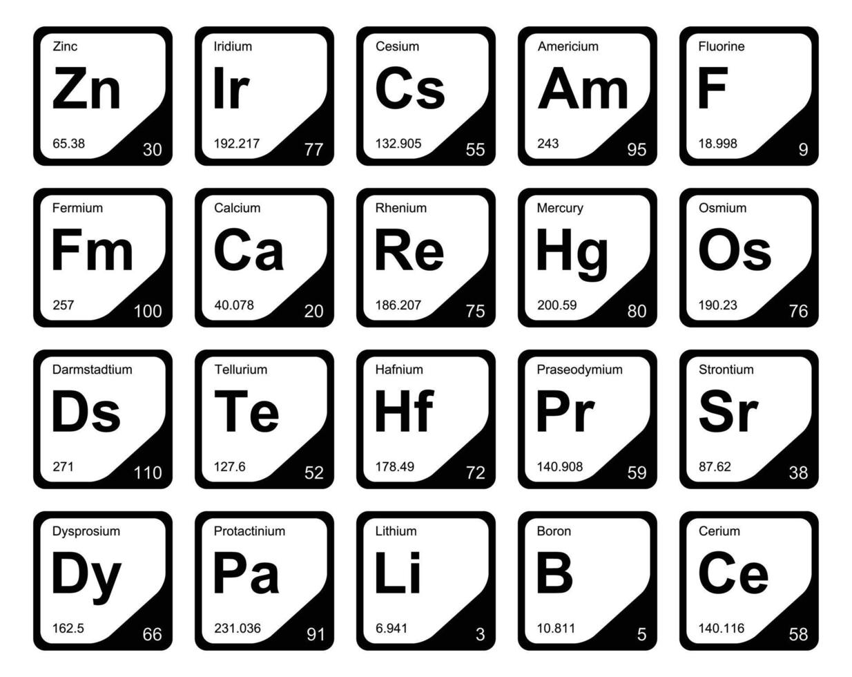 20 tableau préodique de la conception du pack d'icônes d'éléments vecteur