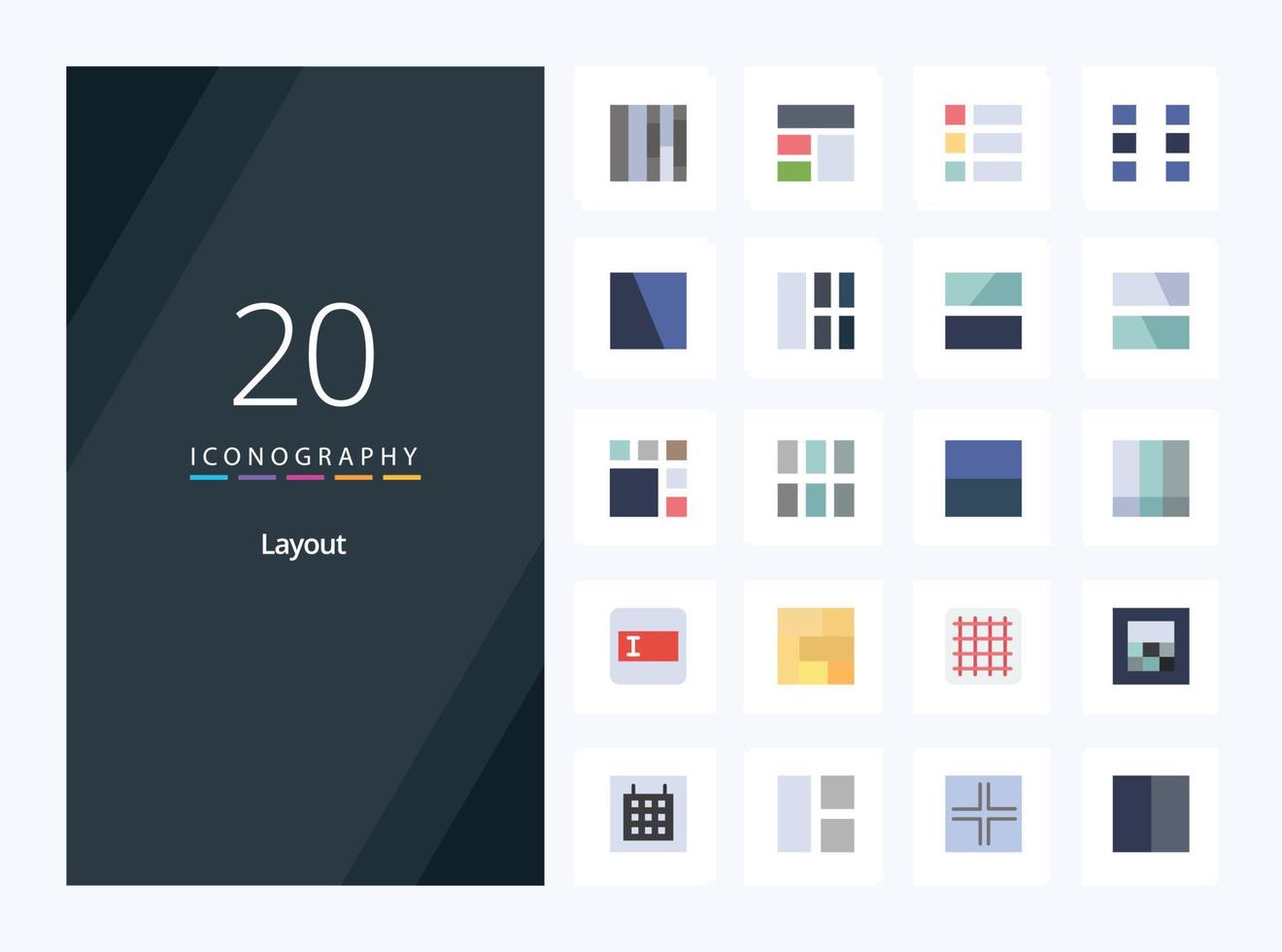 20 icônes de couleur plate de mise en page pour la présentation vecteur