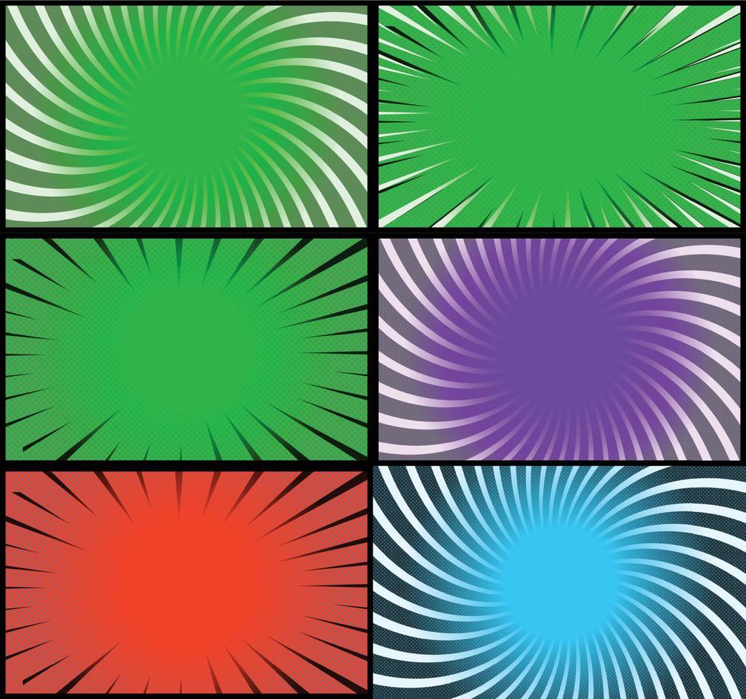 fond de cadres colorés de bande dessinée avec des rayons de demi-teintes effets radiaux et pointillés style pop art vecteur