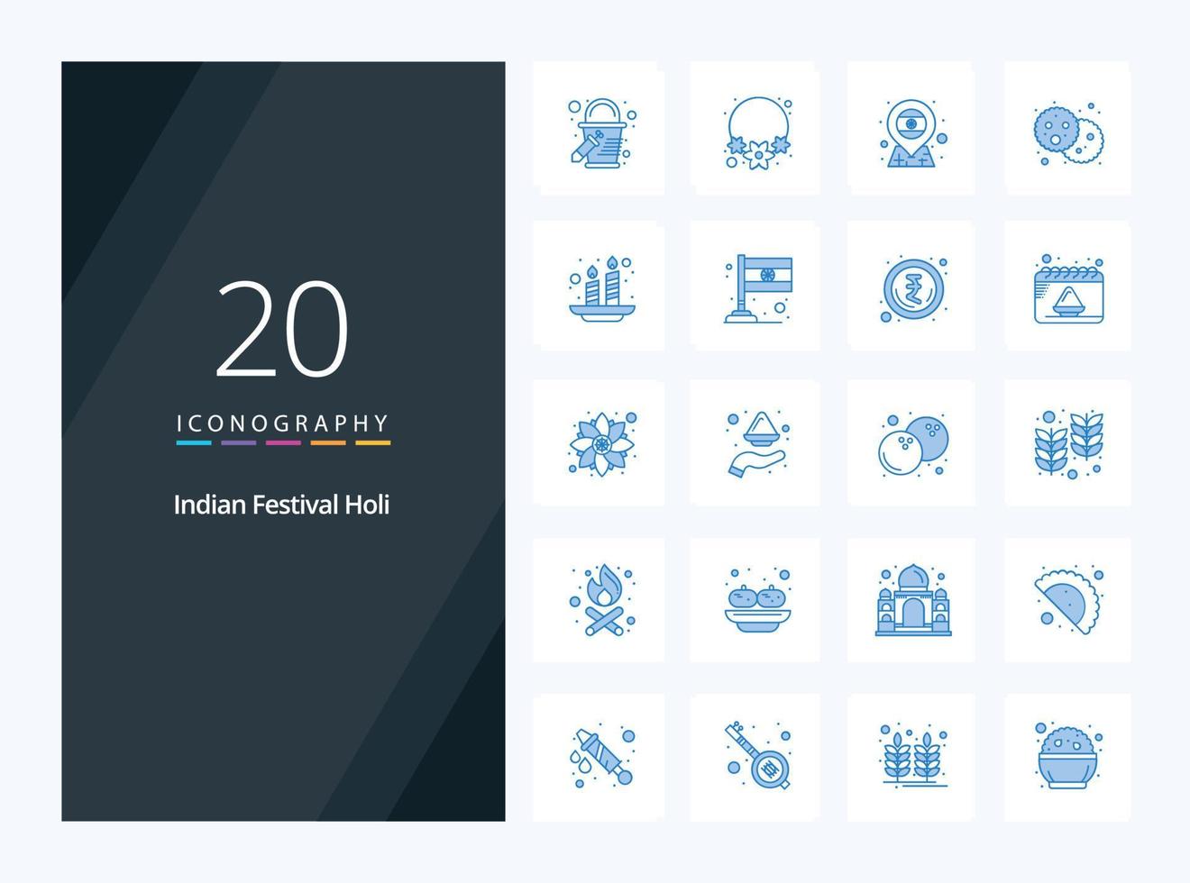 20 icônes de couleur bleue holi pour la présentation vecteur