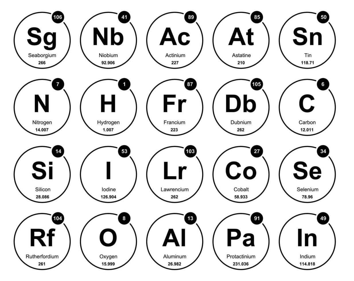 20 tableau préodique de la conception du pack d'icônes d'éléments vecteur