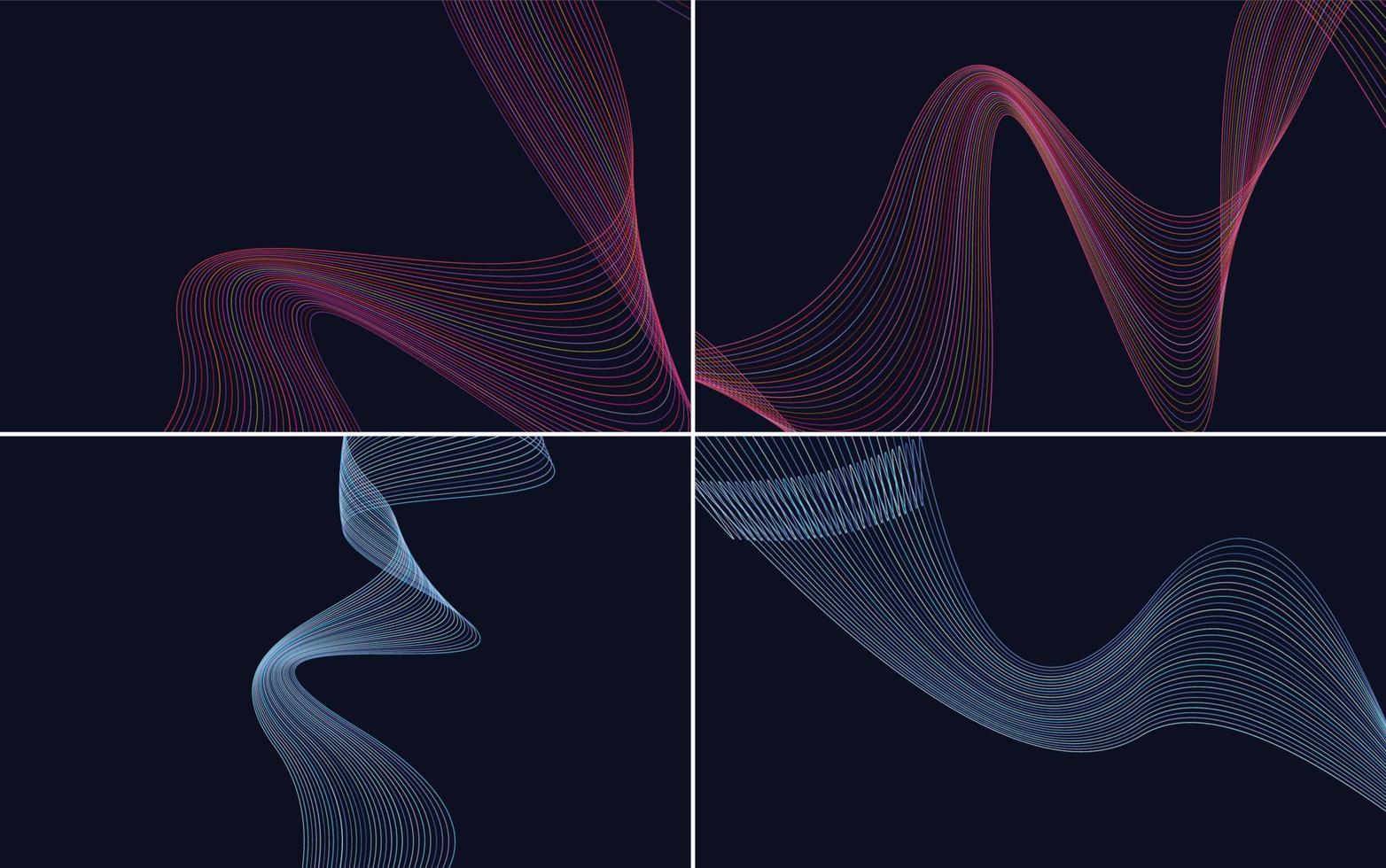 ensemble de 4 lignes abstraites de fond de motif de vague géométrique vecteur