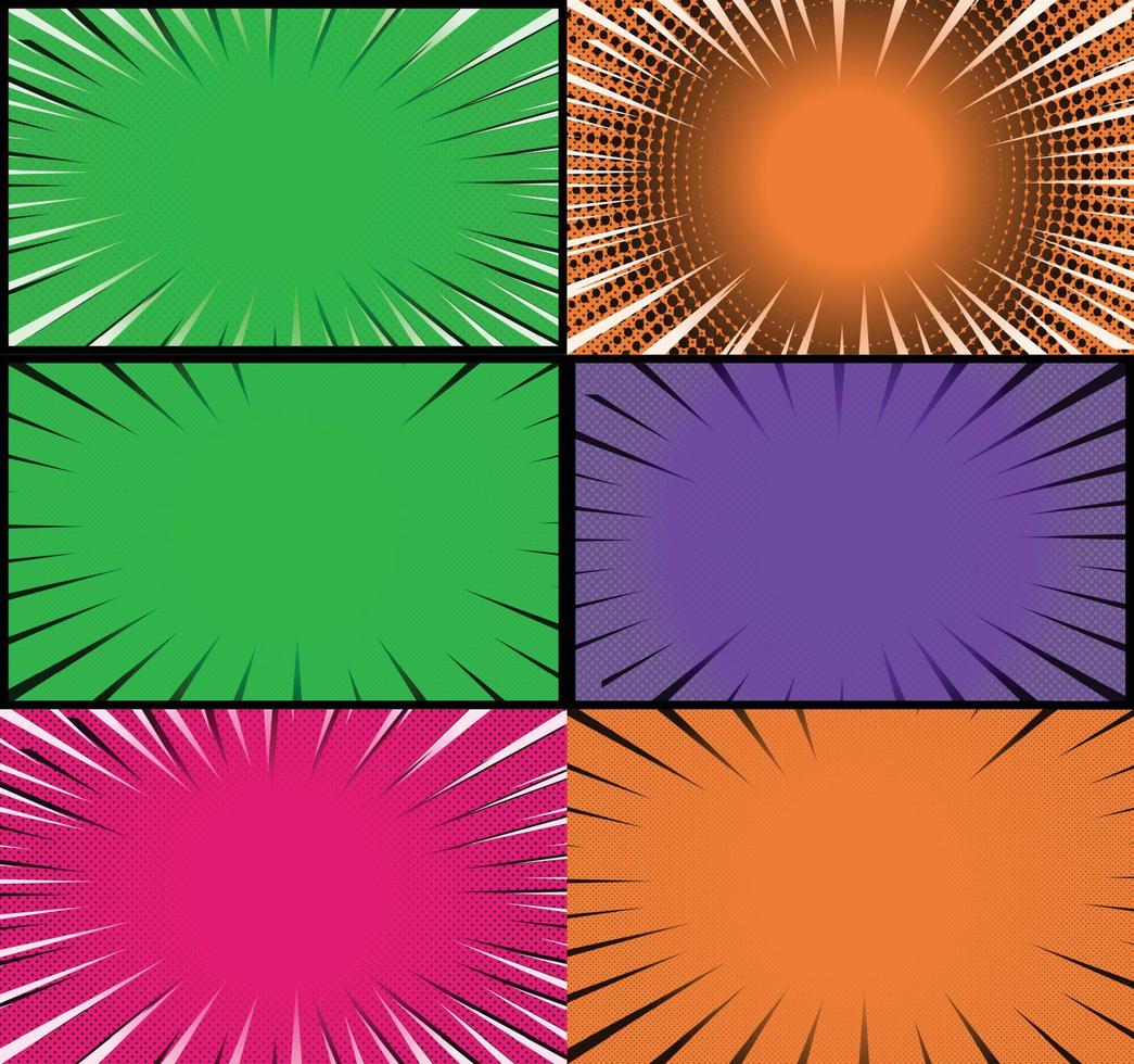 fond de cadres colorés de bande dessinée avec des rayons de demi-teintes effets radiaux et pointillés style pop art vecteur