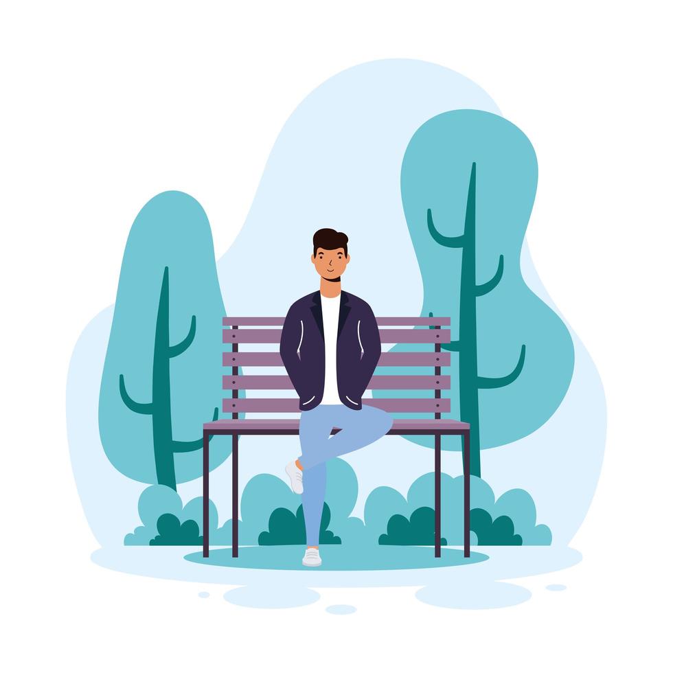 Jeune homme décontracté assis dans le personnage d'avatar de chaise de parc vecteur