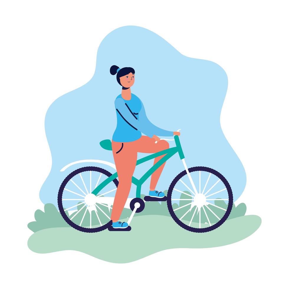 jeune femme, femme, vélo vecteur