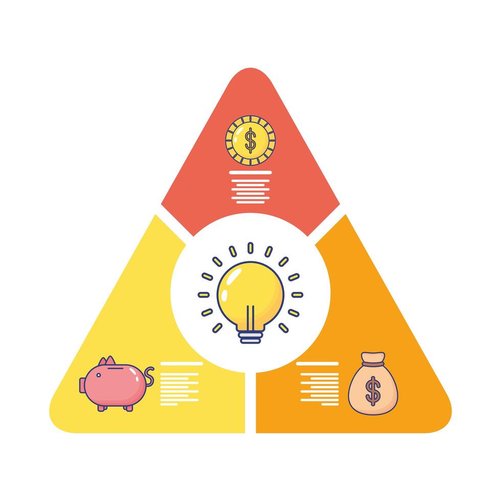 ampoule en icône de style plat de statistiques infographie pyramide vecteur