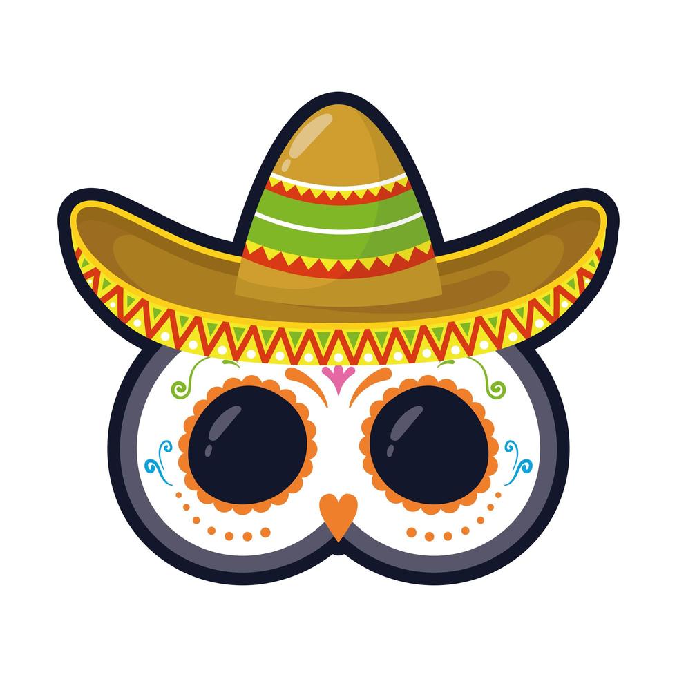 chapeau mexicain traditionnel et masque style plat icône vector illustration design