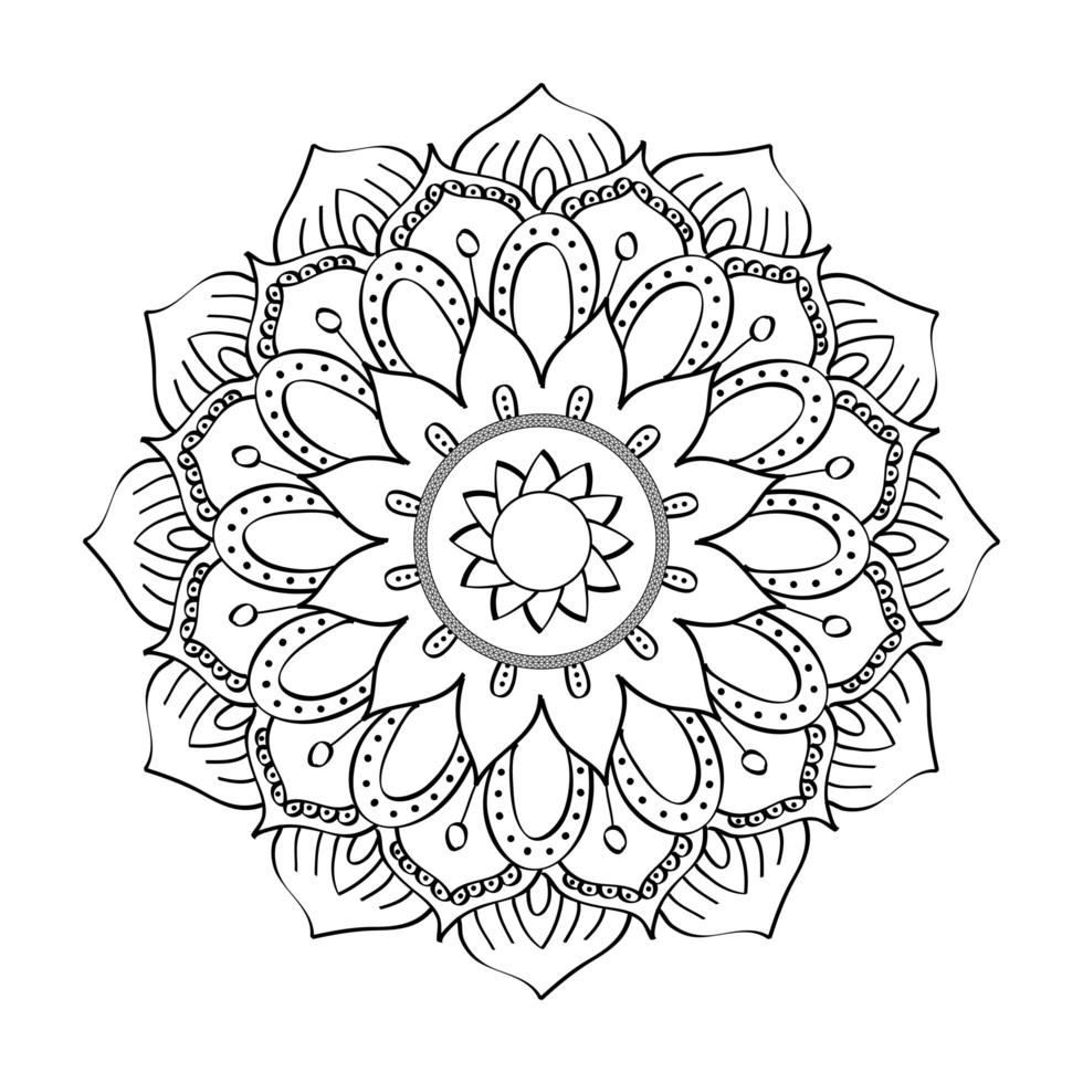 Décoration de mandala floral diwali dessiné icône monochrome vector illustration design