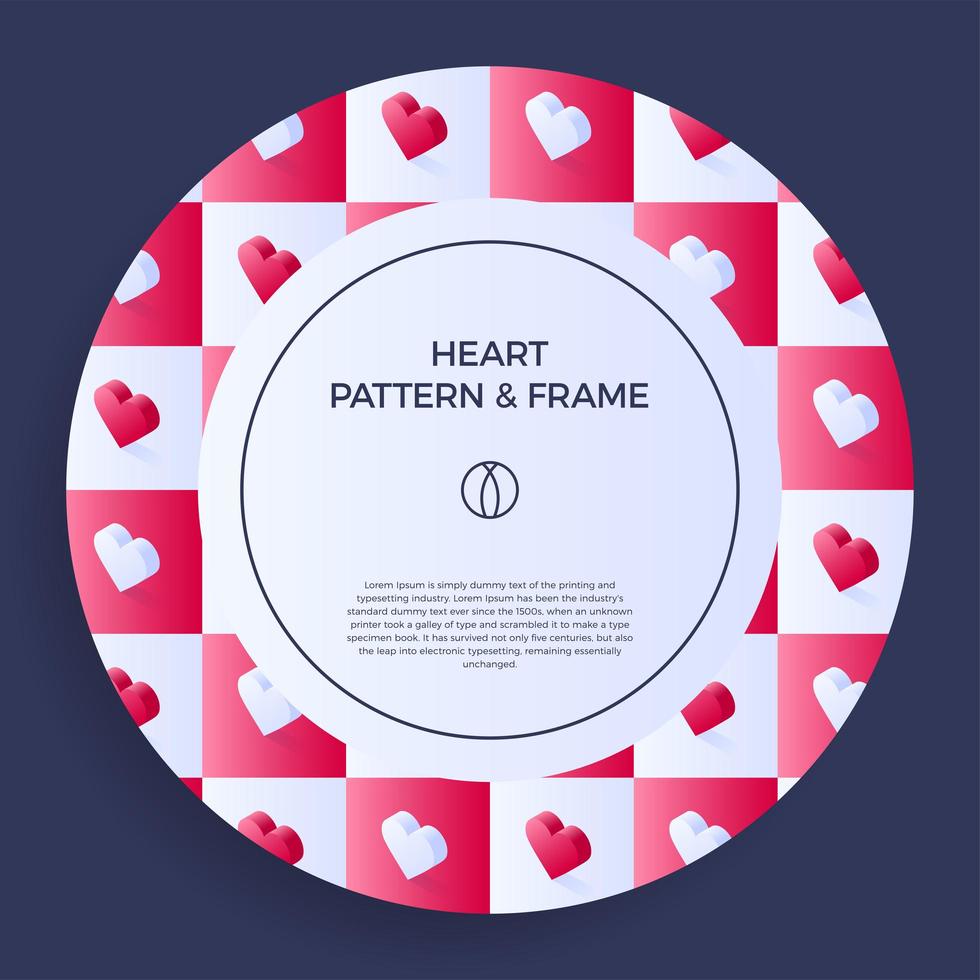 bordure de cadre affiche, bannière ou carte avec coeur isométrique d'amour vecteur