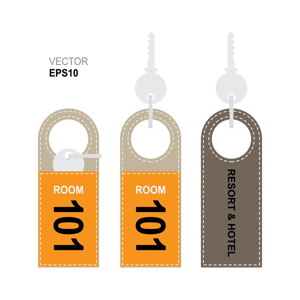 étiquettes d'accroche de porte avec clé pour la maquette de la chambre de l'hôtel ou du complexe vecteur