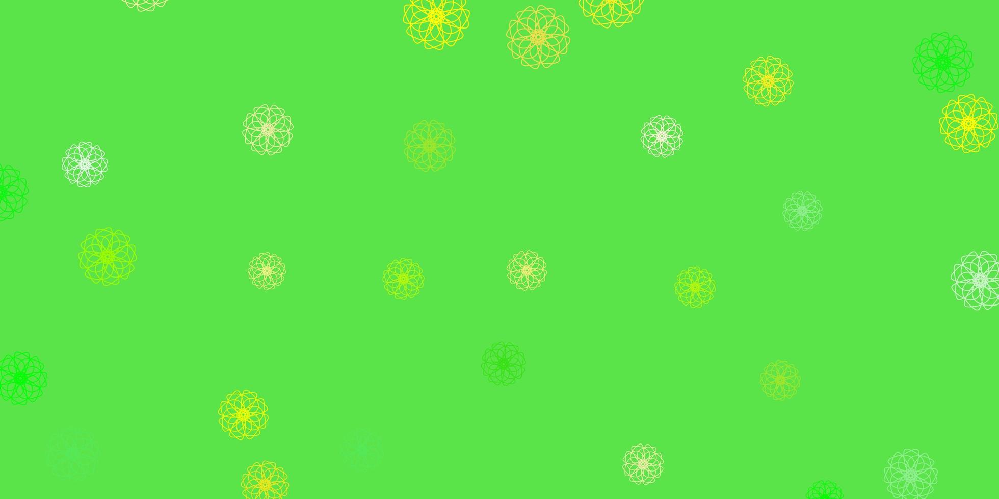 texture de doodle vecteur vert clair, jaune avec des fleurs.