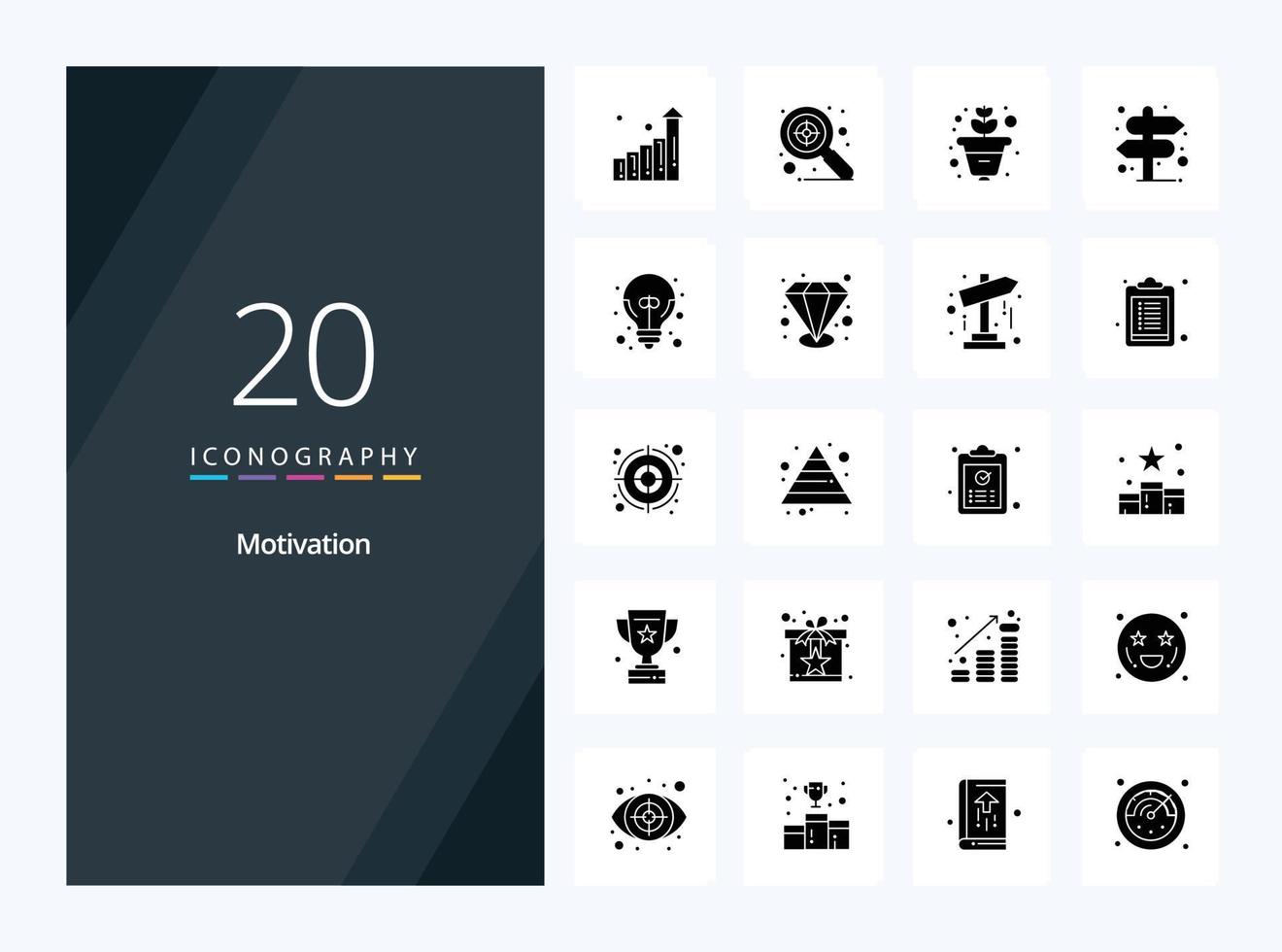 20 icône de glyphe solide de motivation pour la présentation vecteur