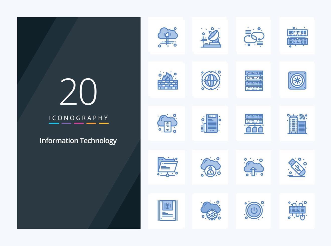 20 icône de couleur bleue de technologie de l'information pour la présentation vecteur