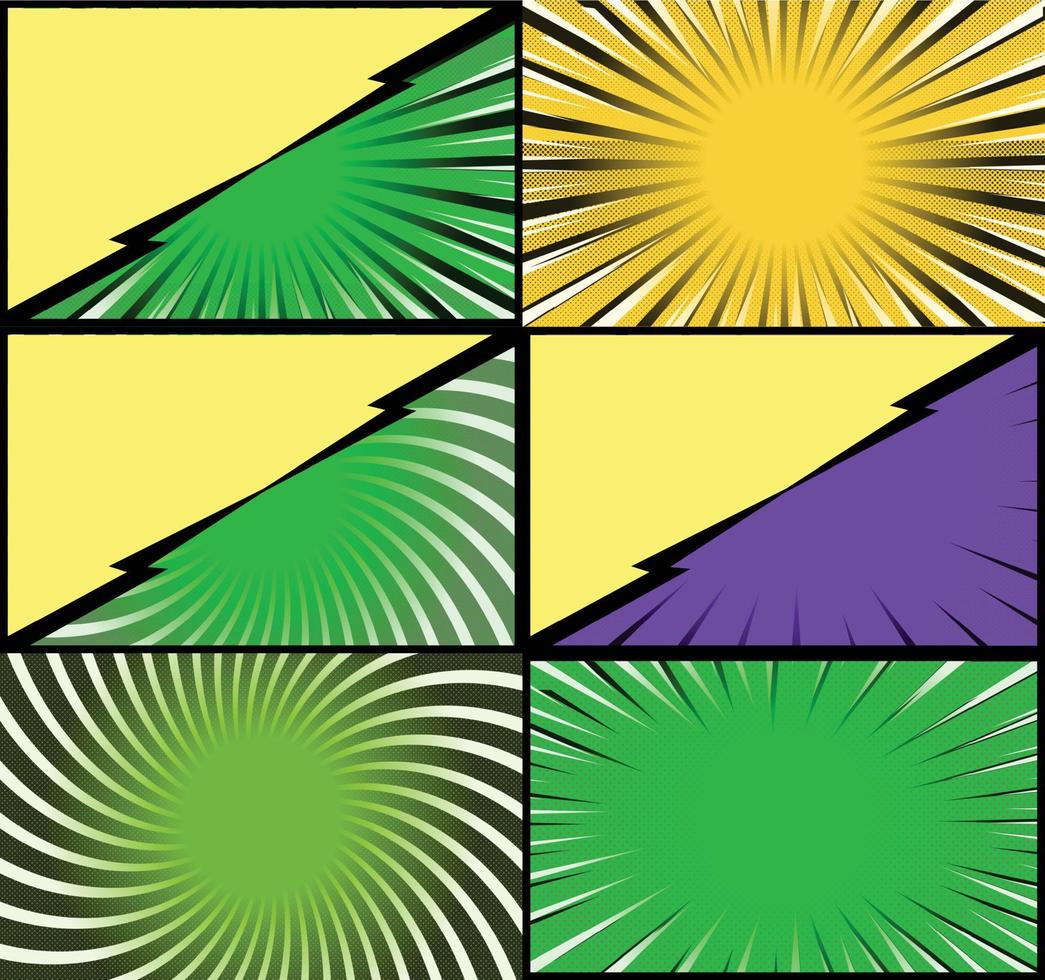 fond de cadres colorés de bande dessinée avec des rayons de demi-teintes effets radiaux et pointillés style pop art vecteur