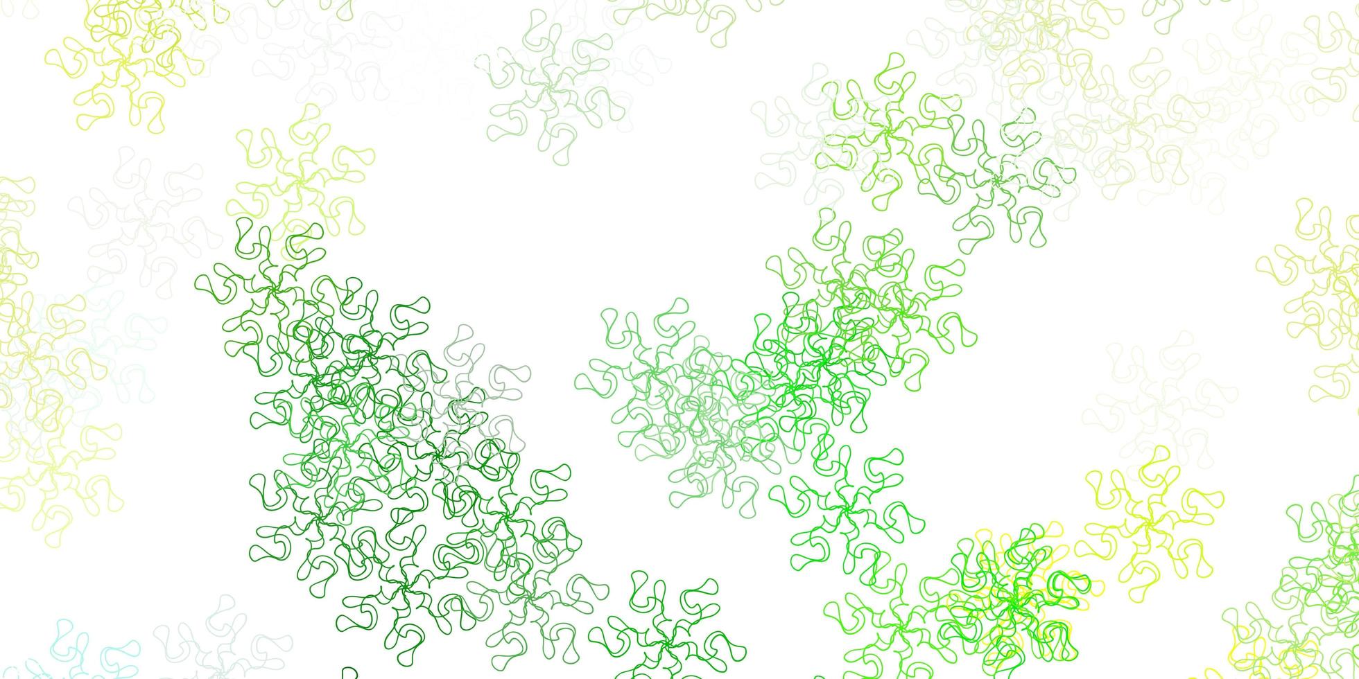 motif de doodle vecteur vert clair, jaune avec des fleurs.