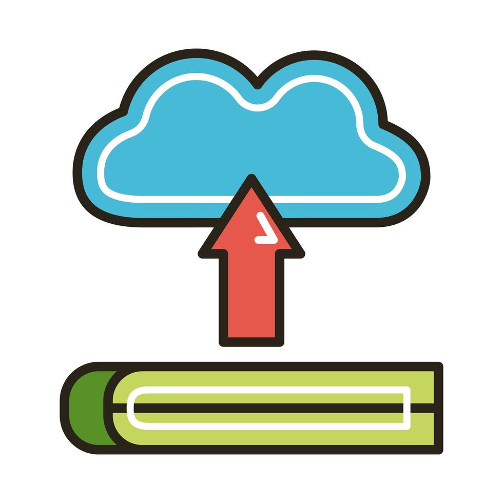 livre électronique avec ligne en ligne d'éducation au cloud computing et style de remplissage vecteur