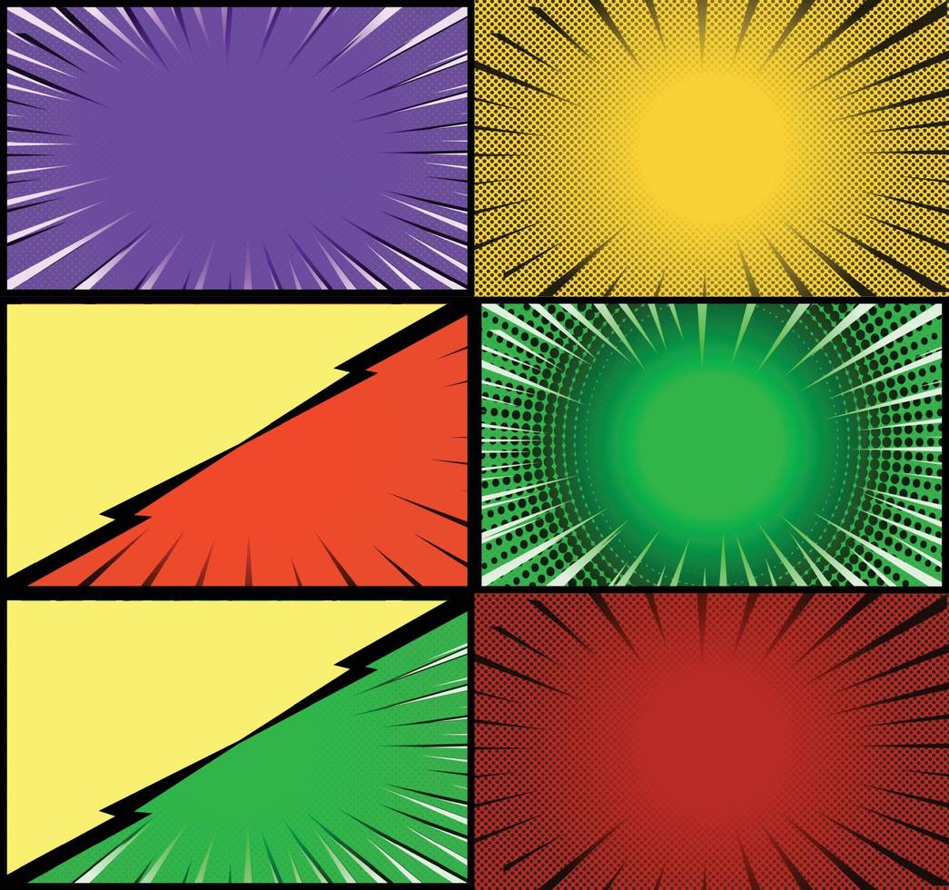 fond de cadres colorés de bande dessinée avec des rayons de demi-teintes effets radiaux et pointillés style pop art vecteur