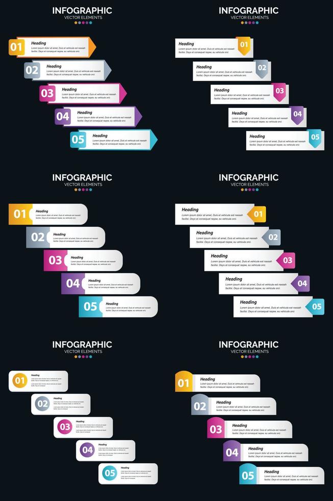 vecteur 6 infographie pack présentation modèle de diapositive 5 étapes cycle diagrammes et chronologies