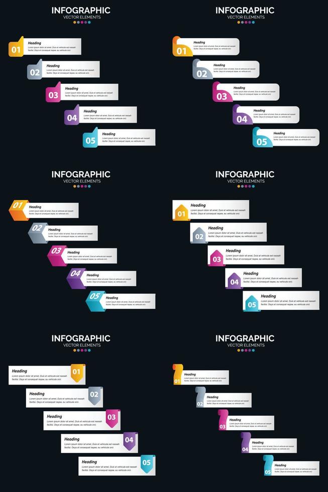 vecteur 6 infographie pack présentation modèle de diapositive 5 étapes cycle diagrammes et chronologies