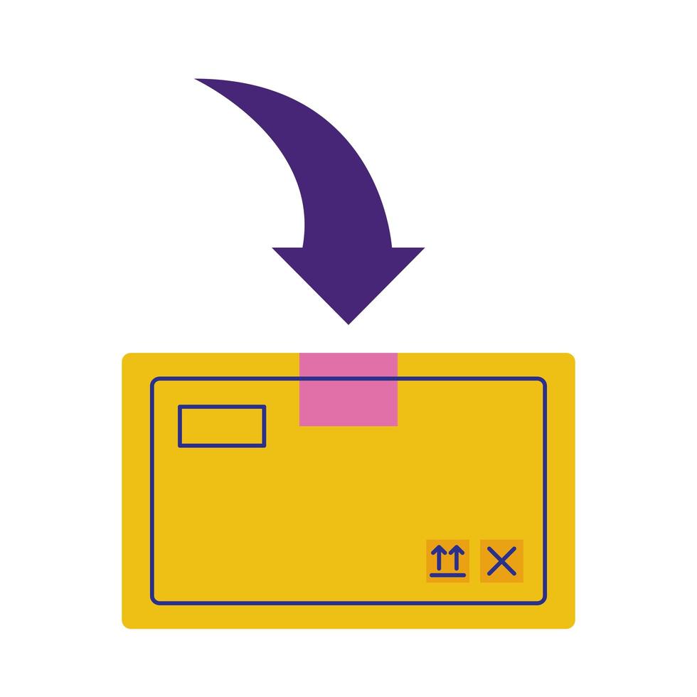 boîte en carton avec style plat de service de livraison flèche vers le bas vecteur
