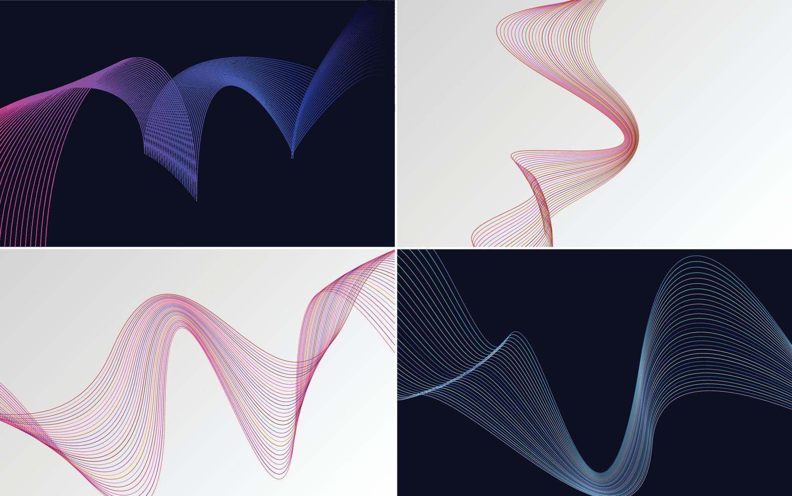 ensemble de 4 lignes abstraites de fond de motif de vague géométrique vecteur