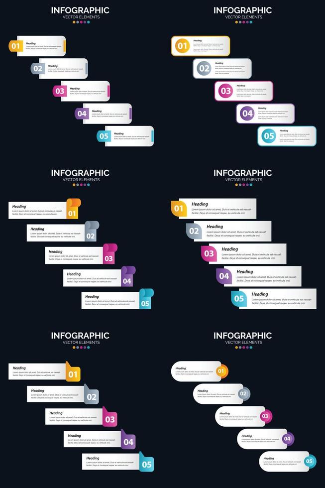 vecteur 6 infographie pack présentation modèle de diapositive 5 étapes cycle diagrammes et chronologies