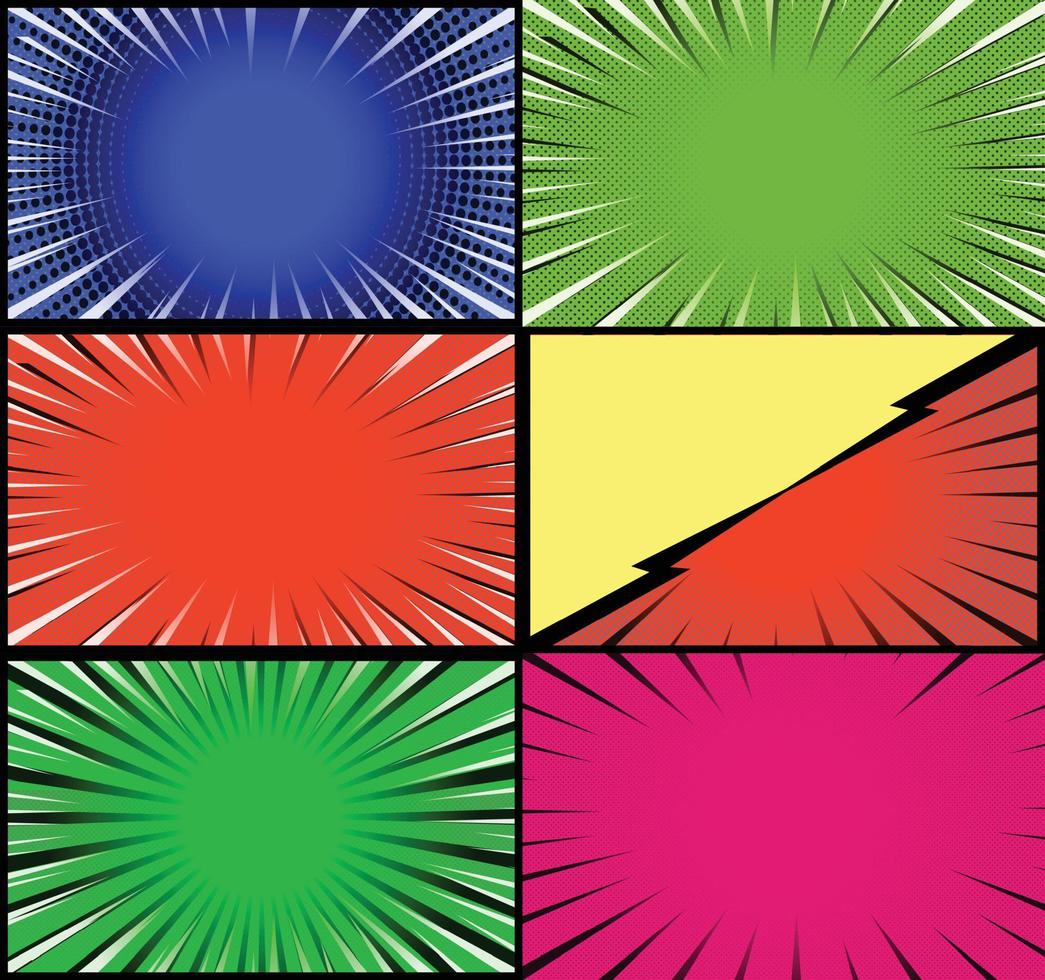 fond de cadres colorés de bande dessinée avec des rayons de demi-teintes effets radiaux et pointillés style pop art vecteur