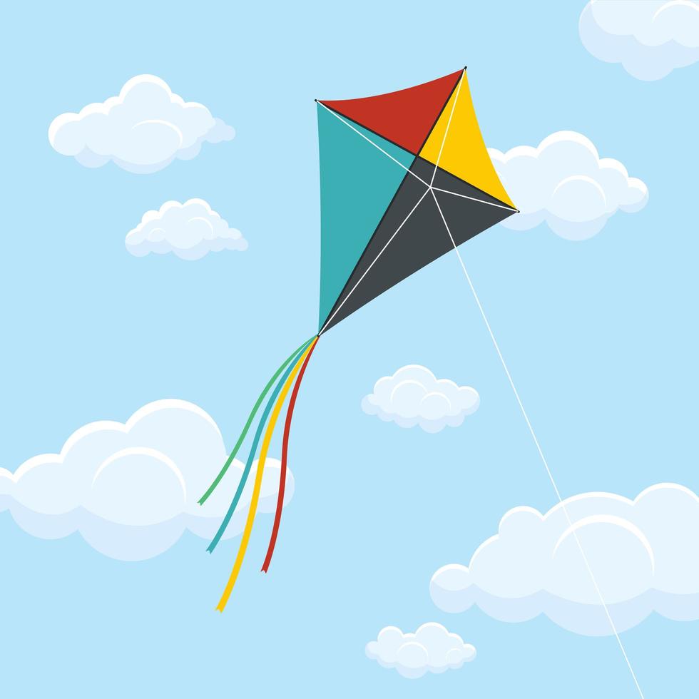 cerf-volant en papier sur illustration de conception de vecteur de ciel bleu