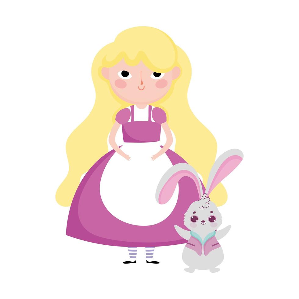 fille et lapin personnages de dessins animés au pays des merveilles vecteur