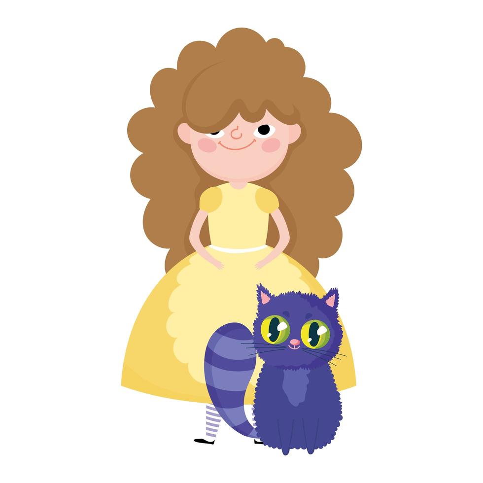 fille et chat personnage de dessin animé au pays des merveilles vecteur