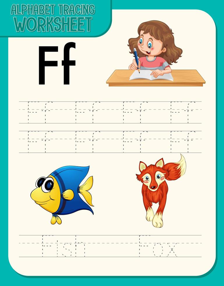 feuille de calcul de traçage alphabet avec lettre et vocabulaire vecteur