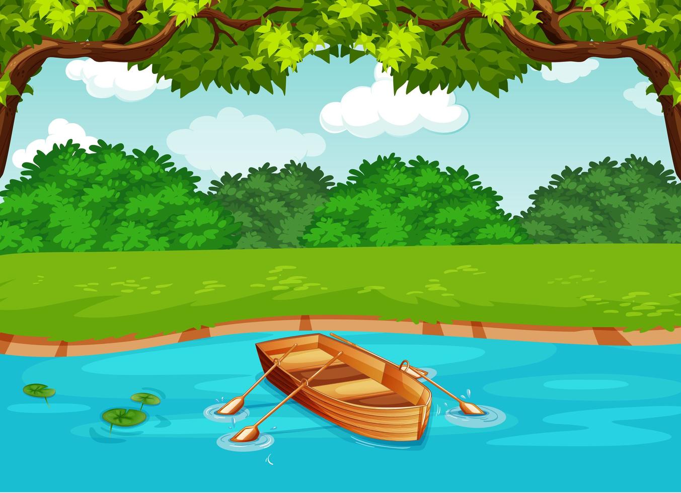 un bateau dans la rivière dans la scène de la forêt vecteur