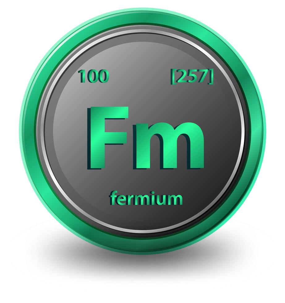 élément chimique fermium. symbole chimique avec numéro atomique et masse atomique. vecteur
