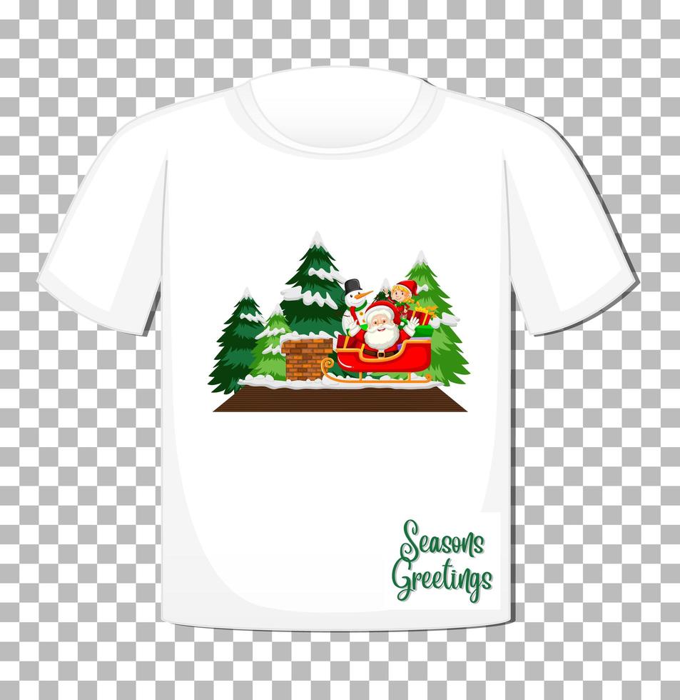 Père Noël assis dans le personnage de dessin animé de traîneau dans le thème de Noël sur t-shirt sur fond transparent vecteur