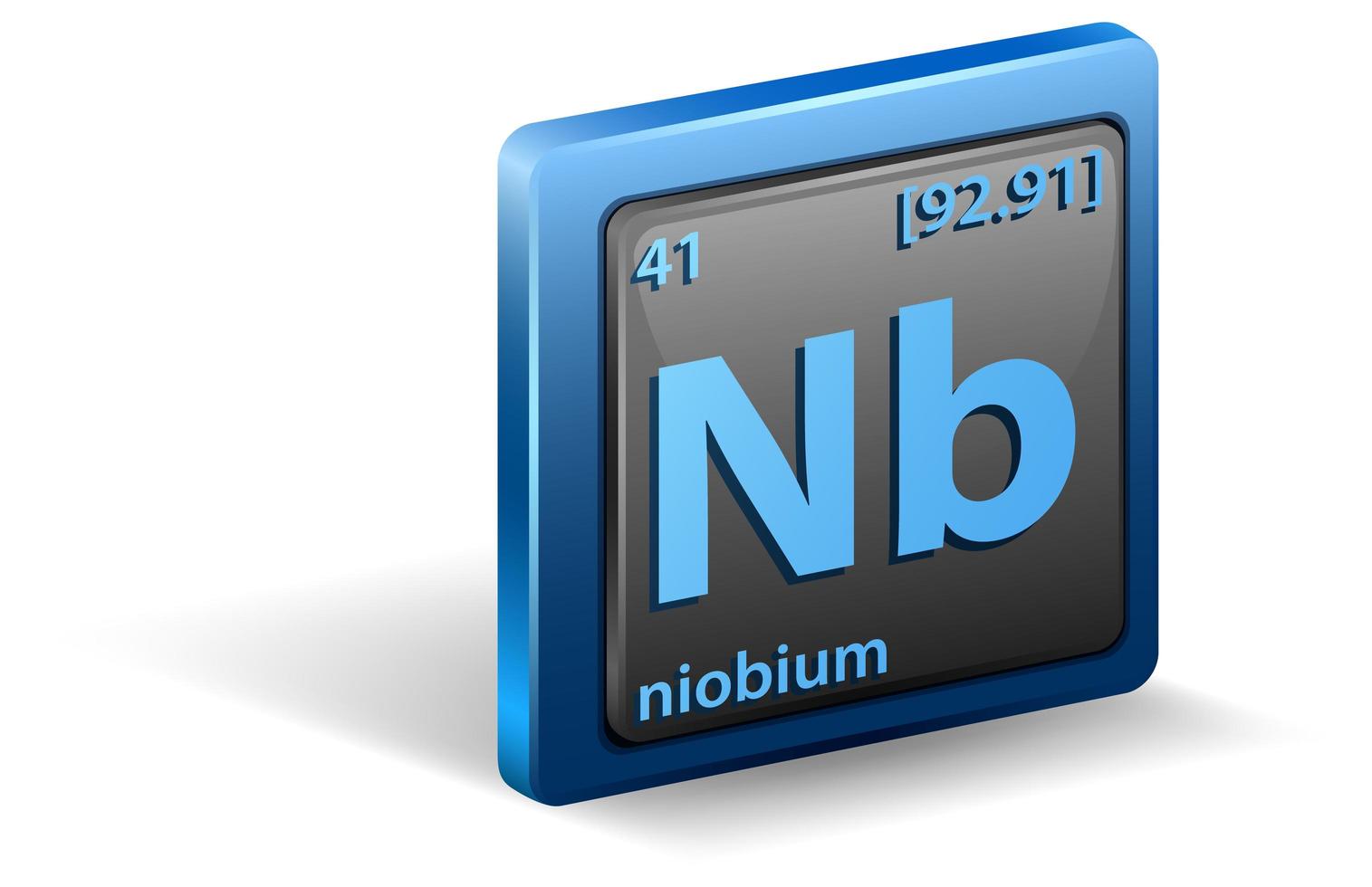 élément chimique de niobium. symbole chimique avec numéro atomique et masse atomique. vecteur