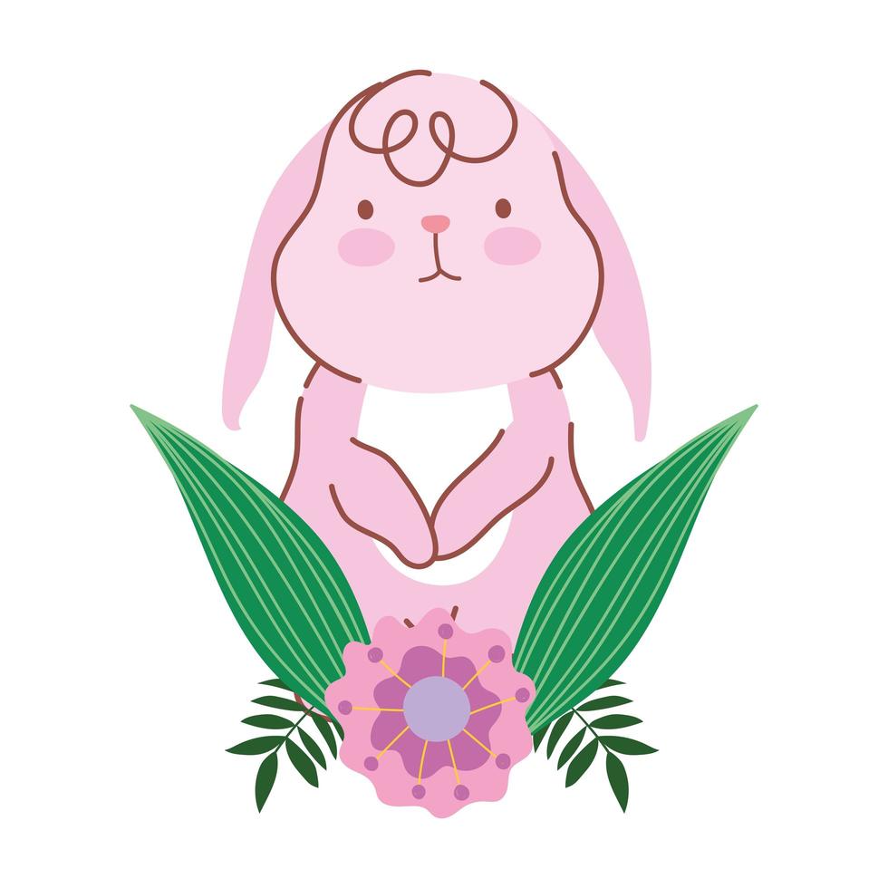 joyeuses pâques fleur de lapin rose fête des feuilles vecteur