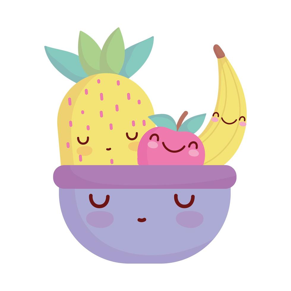 fruits dans un bol menu personnage dessin animé nourriture mignon vecteur
