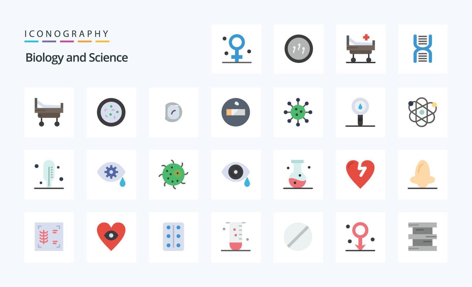 pack d'icônes couleur plate 25 biologie vecteur
