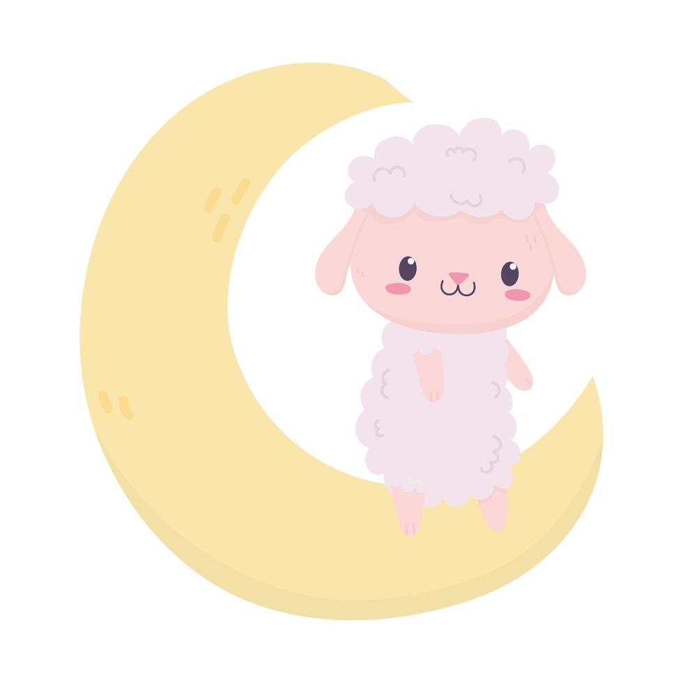 douche de bébé mouton mignon sur la caricature de décoration de lune vecteur
