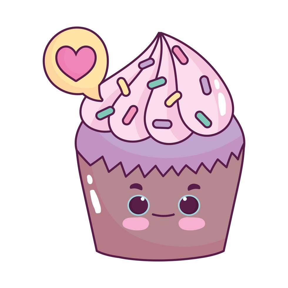 Cupcake alimentaire mignon amour coeur dessert sucré pâtisserie dessin animé design isolé vecteur