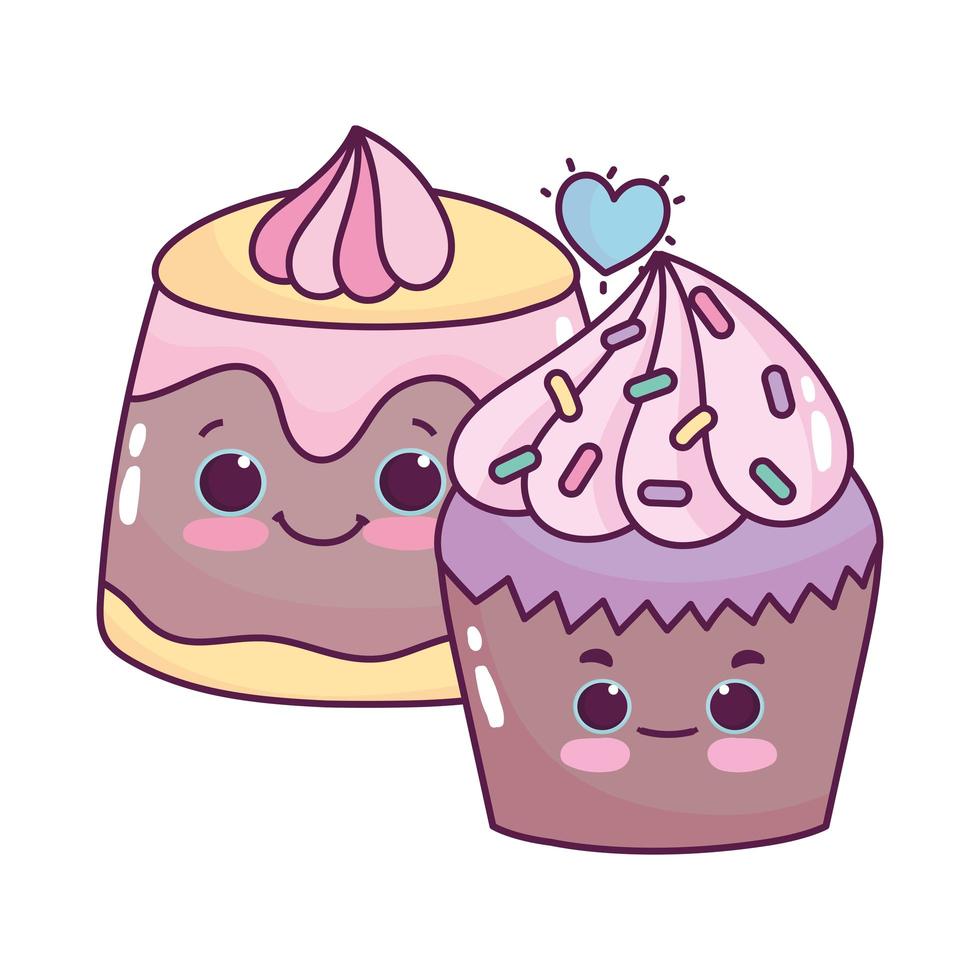 cupcake alimentaire mignon et gelée dessert sucré pâtisserie dessin animé design isolé vecteur