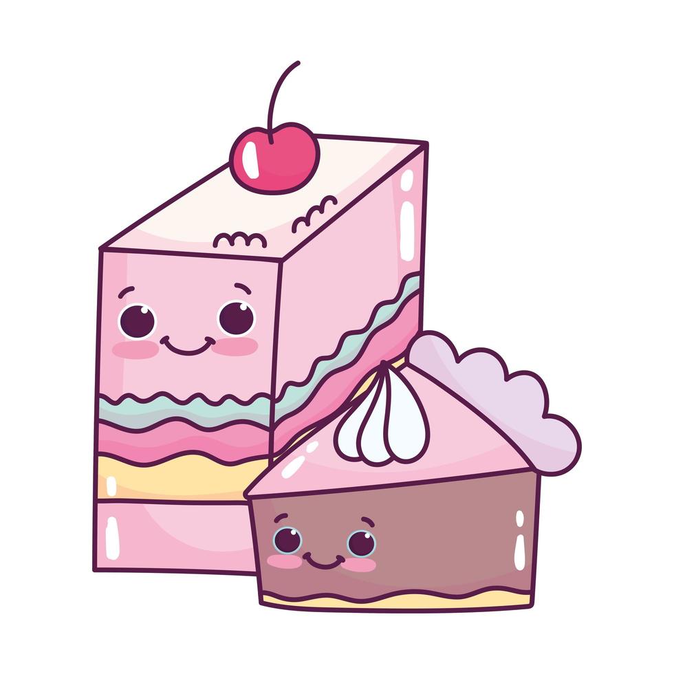 Gelée de tranche de nourriture mignonne avec fruit et gâteau de tranche dessert sucré pâtisserie dessin animé design isolé vecteur