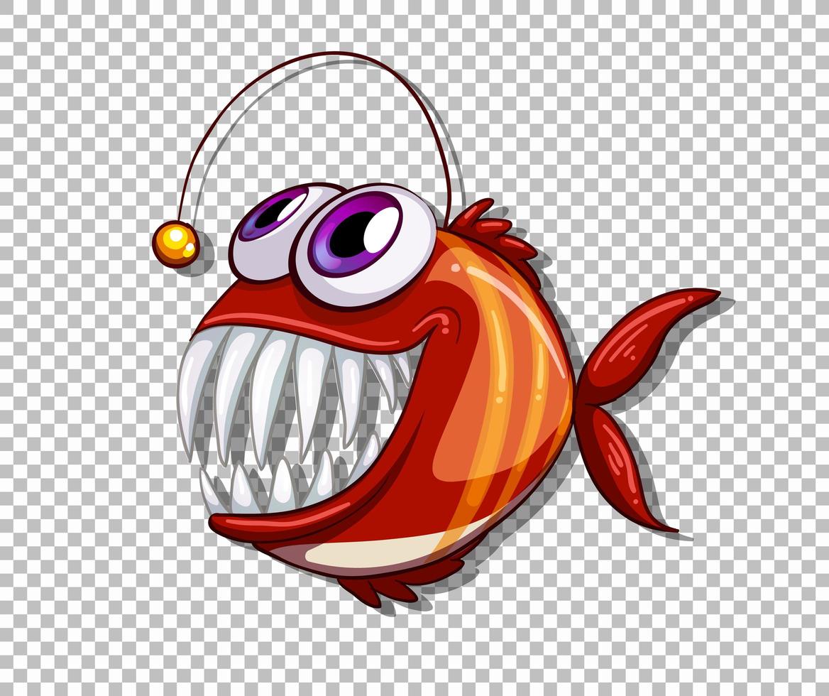 Personnage de dessin animé de poisson pêcheur orange sur fond transparent vecteur