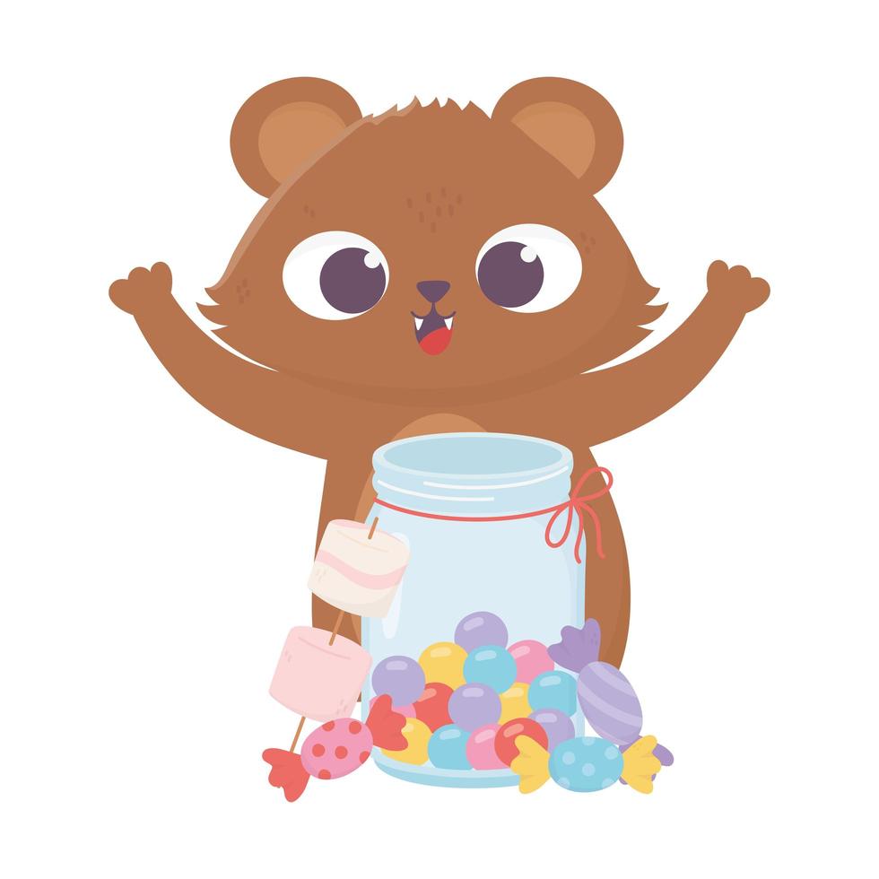 bonne journée, petit pot ours avec bonbons et caramels vecteur