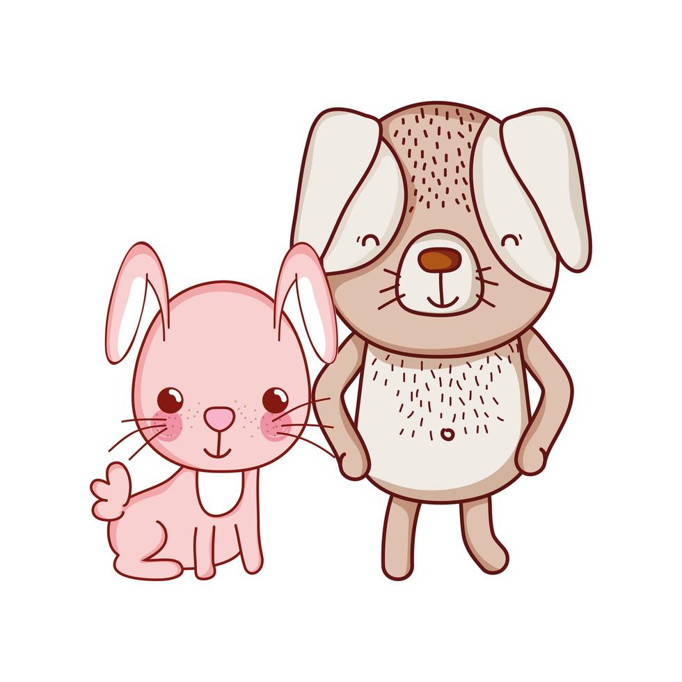 Animaux mignons, lapin et chien dessin animé icône isolé design vecteur