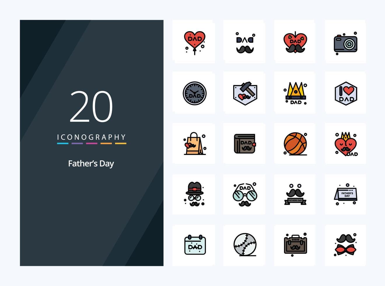 20 icône remplie de ligne de fête des pères pour la présentation vecteur