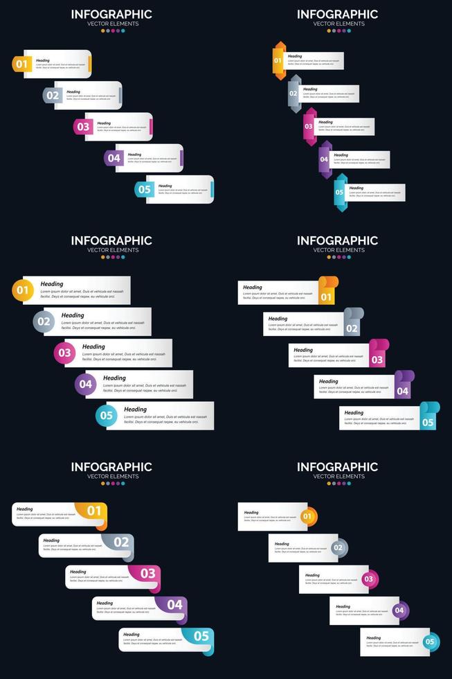 vecteur 6 infographie pack présentation modèle de diapositive 5 étapes cycle diagrammes et chronologies