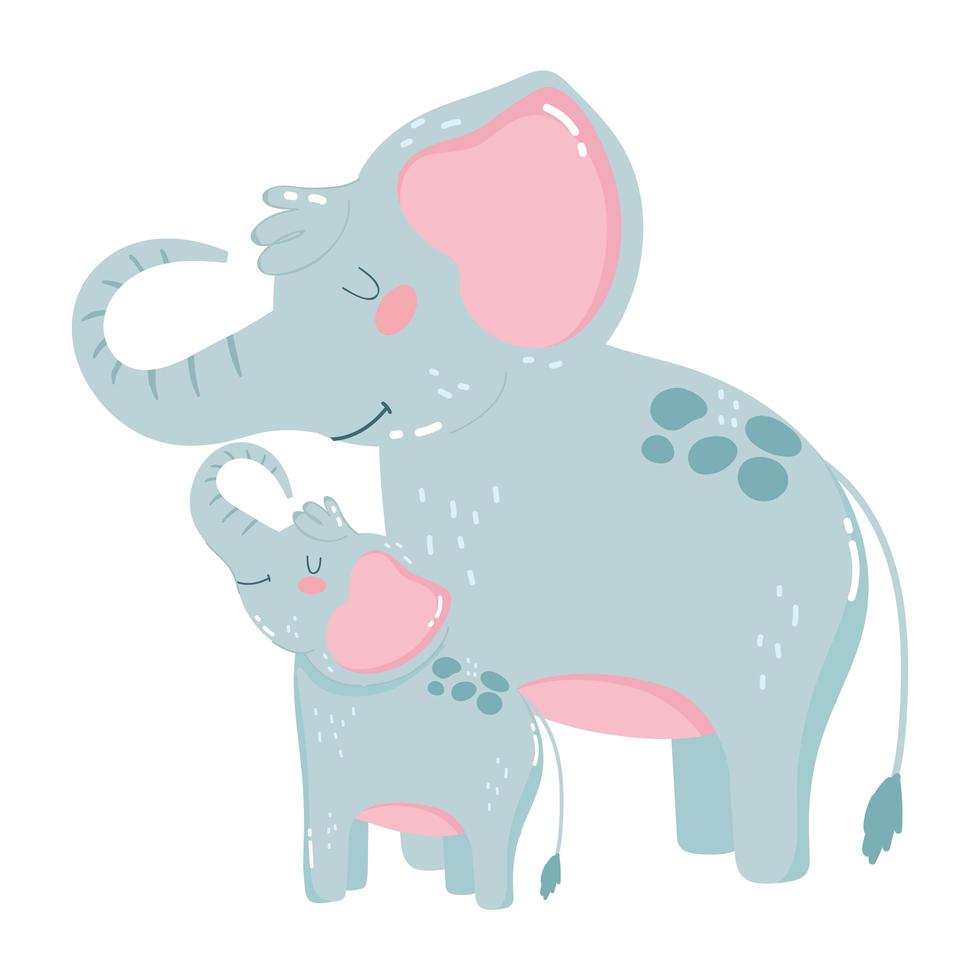 animaux mignons maman et bébé éléphants icône design blanc vecteur